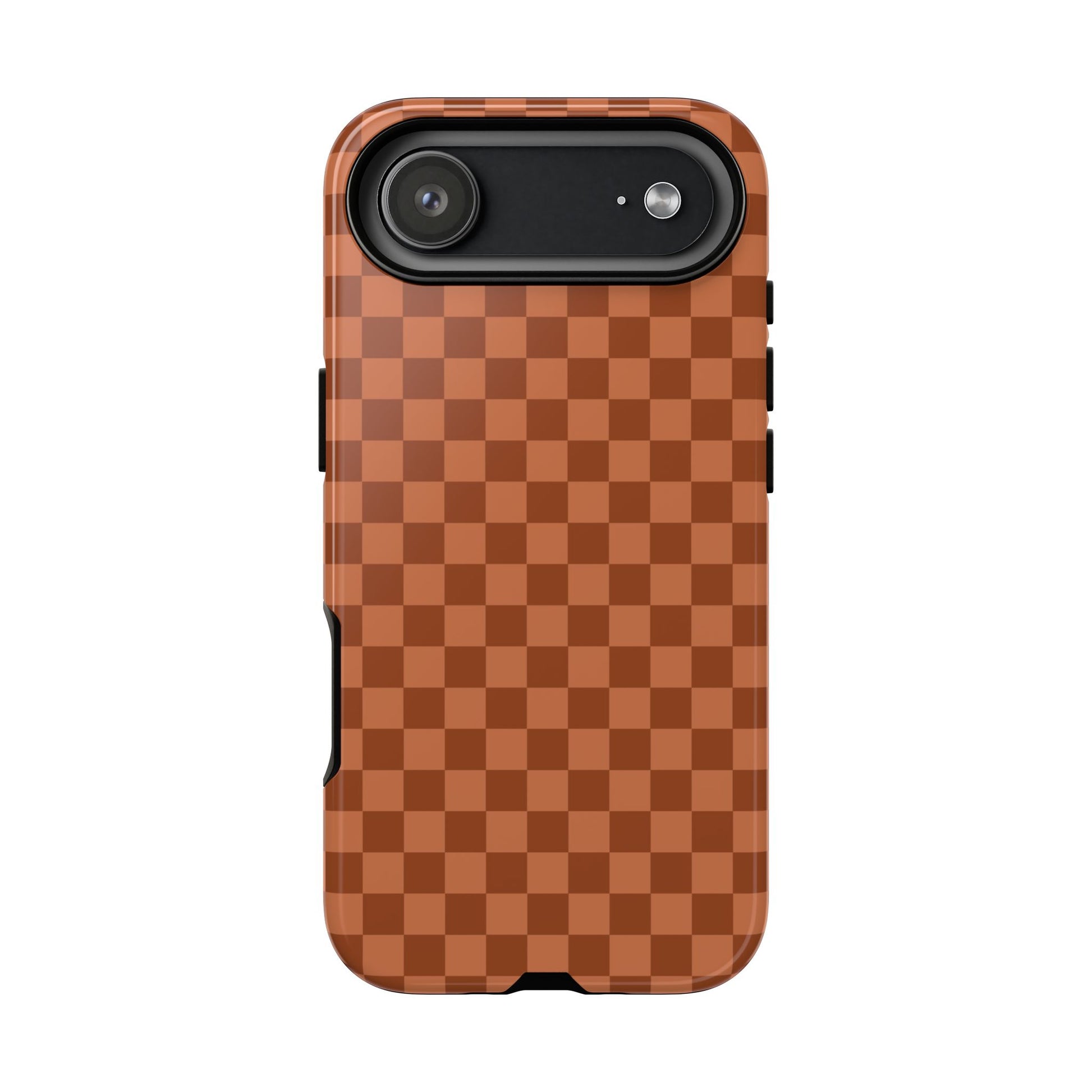 iPhone 17 Air / Glossy Phone Case - ’Bold Brown Checkered Pattern’ Phone Case