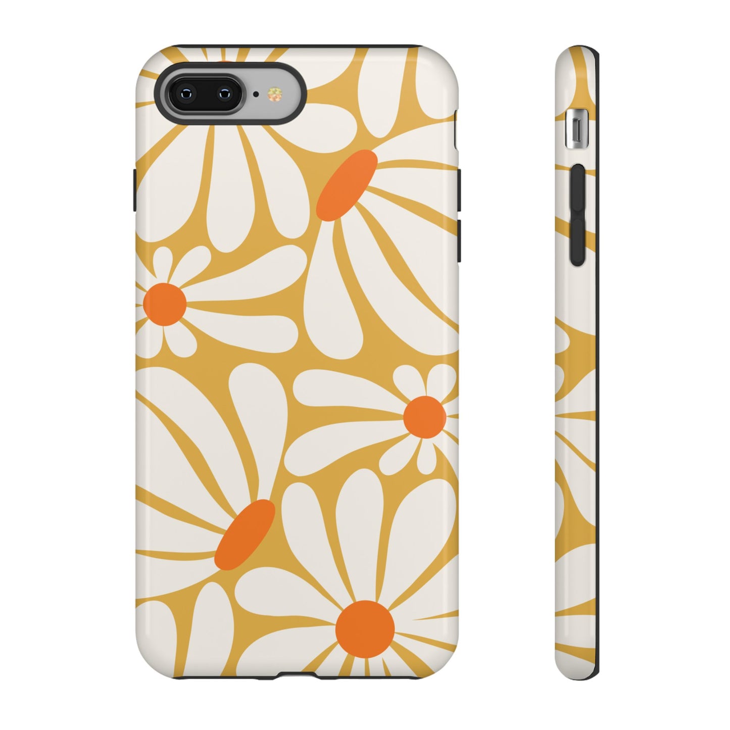 iPhone 8 Plus / Glossy Phone Case - Retro Yellow Daisy Pattern Phone Case