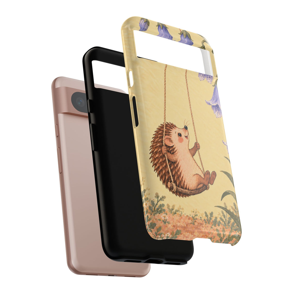 Whimsical Buttercream Hedgehog and Bluebell Phone Case - Yellow Phone Case