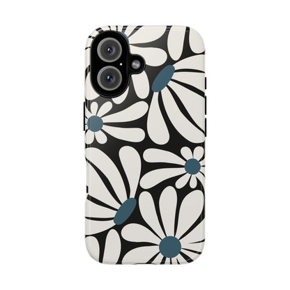 Retro Black Daisy Pattern Phone Case - Black Phone Case - iPhone 16 / Glossy