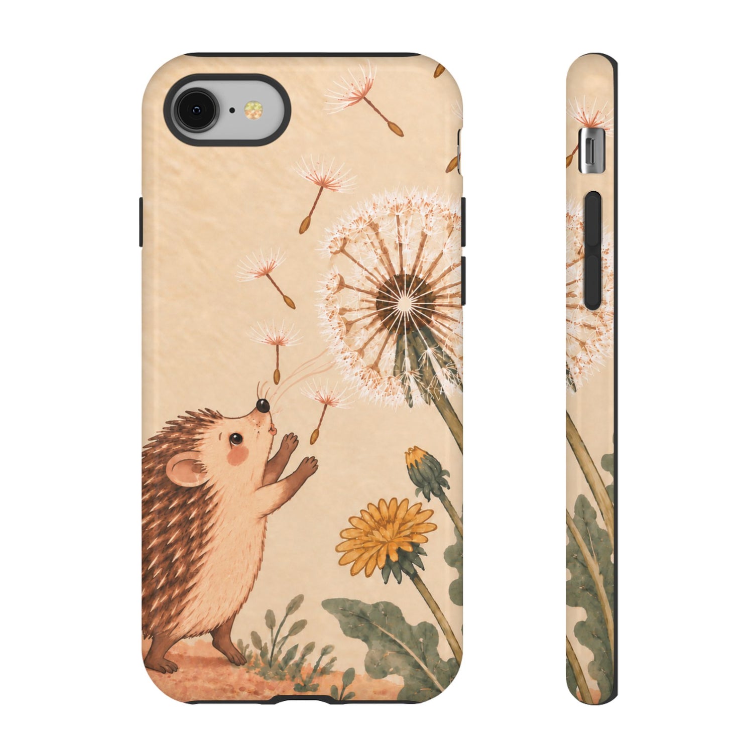 Whimsical Cream Hedgehog and Dandelion Phone Case - White Phone Case - iPhone 8 / Glossy