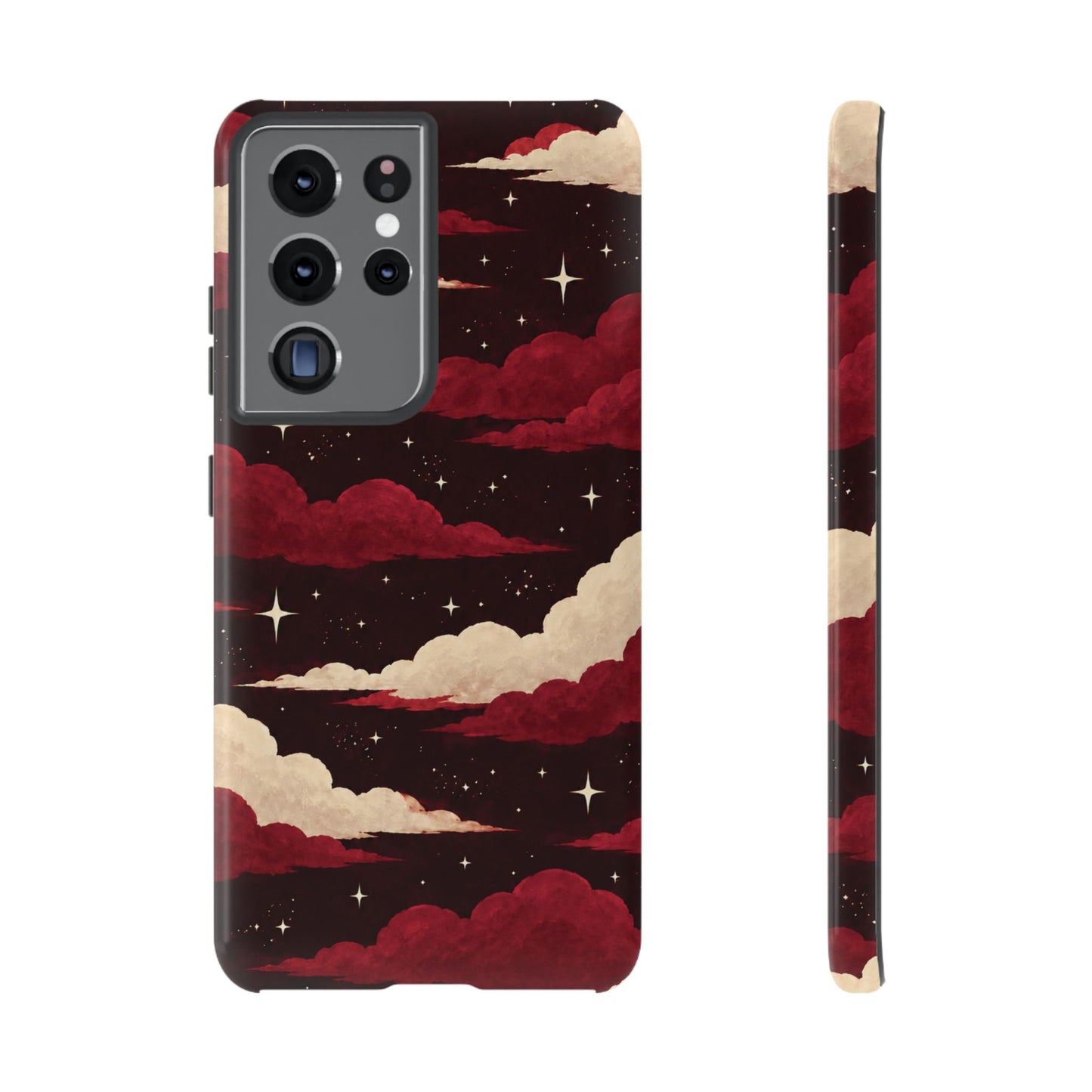 Illustrated Crimson Red Clouds & Stars Phone Case