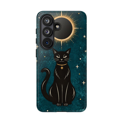 Whimsical Teal Celestial Black Cat Phone Case