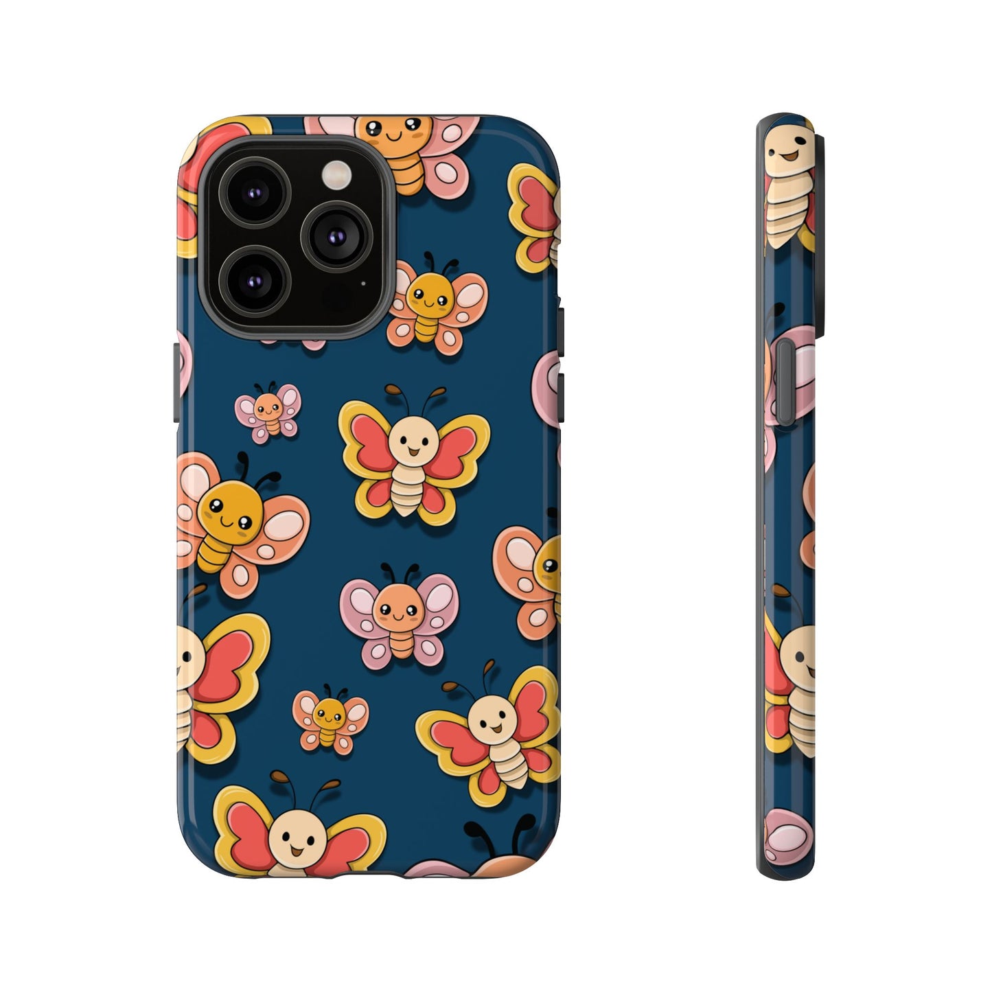 Dark Blue Butterfly Sticker Design Phone Case - Blue Phone Case - iPhone 14 Pro Max / Glossy