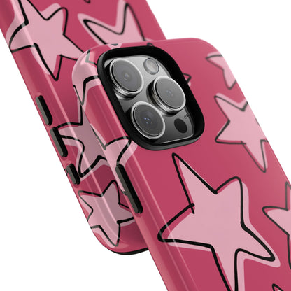 Raspberry Pink Doodle Star Phone Case