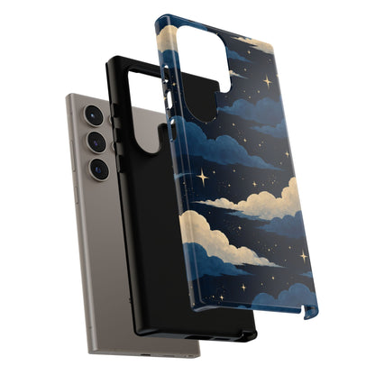 Illustrated Navy Blue Clouds & Stars Phone Case