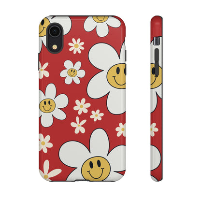 iPhone XR / Glossy Phone Case - Fun Retro Daisy Pattern with Red Background Phone Case