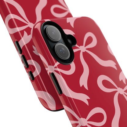 Bold Raspberry Red and Blush Pink Bow Pattern Phone Case - Red Phone Case