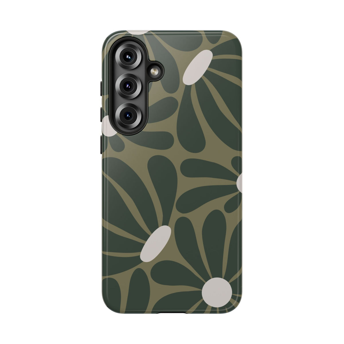 Retro Olive Green Daisy Pattern Phone Case - Green Phone Case - Samsung Galaxy S25 Plus / Glossy