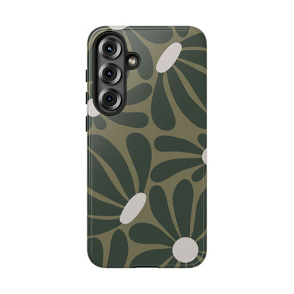 Retro Olive Green Daisy Pattern Phone Case - Green Phone Case - Samsung Galaxy S25 Plus / Glossy