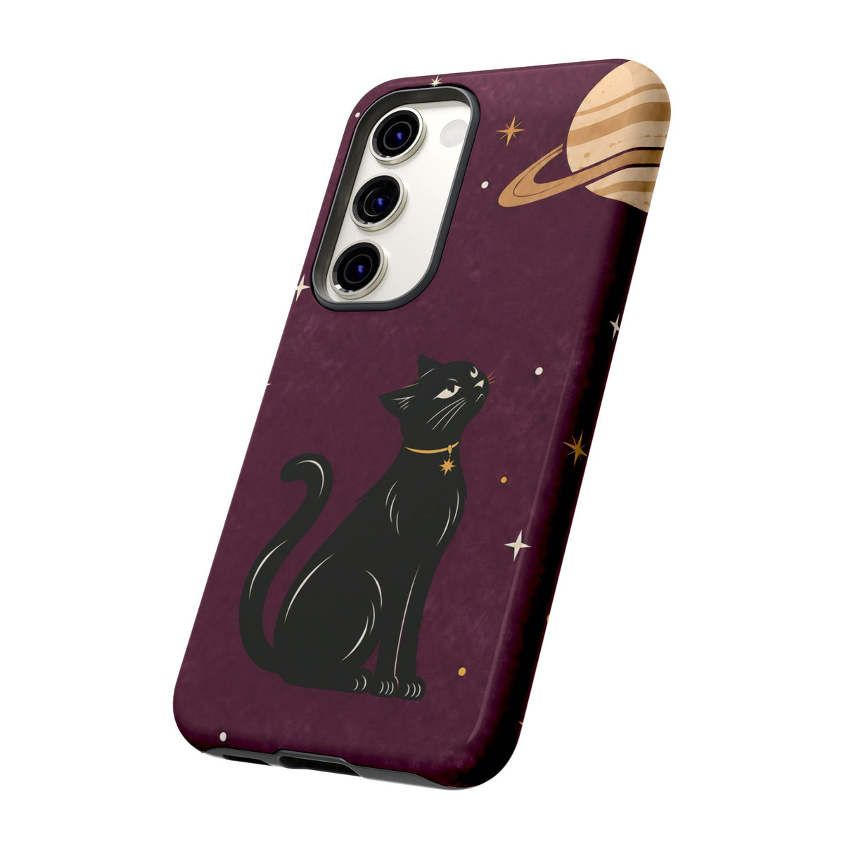 Whimsical Plum Celestial Black Cat Phone Case