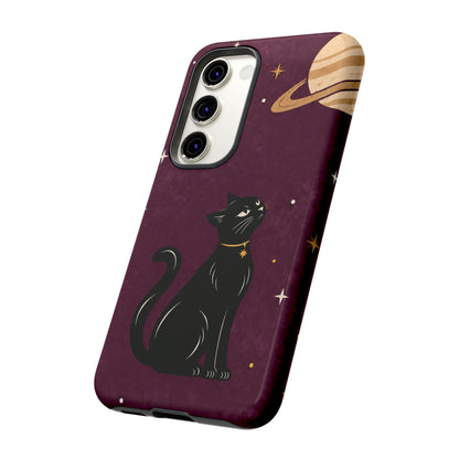 Whimsical Plum Celestial Black Cat Phone Case