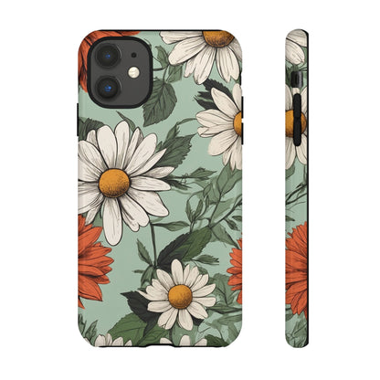 iPhone 11 / Glossy Phone Case - Boho Chic Daisies Floral Pattern ’White & Orange’ Phone Case