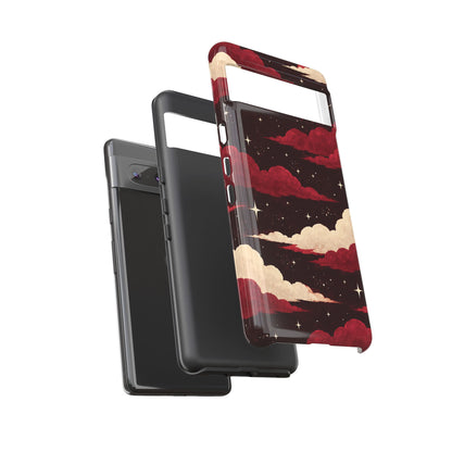 Illustrated Crimson Red Clouds & Stars Phone Case