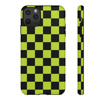 Trendy Neon Lime Green & Black Checked Pattern Phone Case - Green Phone Case - iPhone 11 Pro Max / Glossy