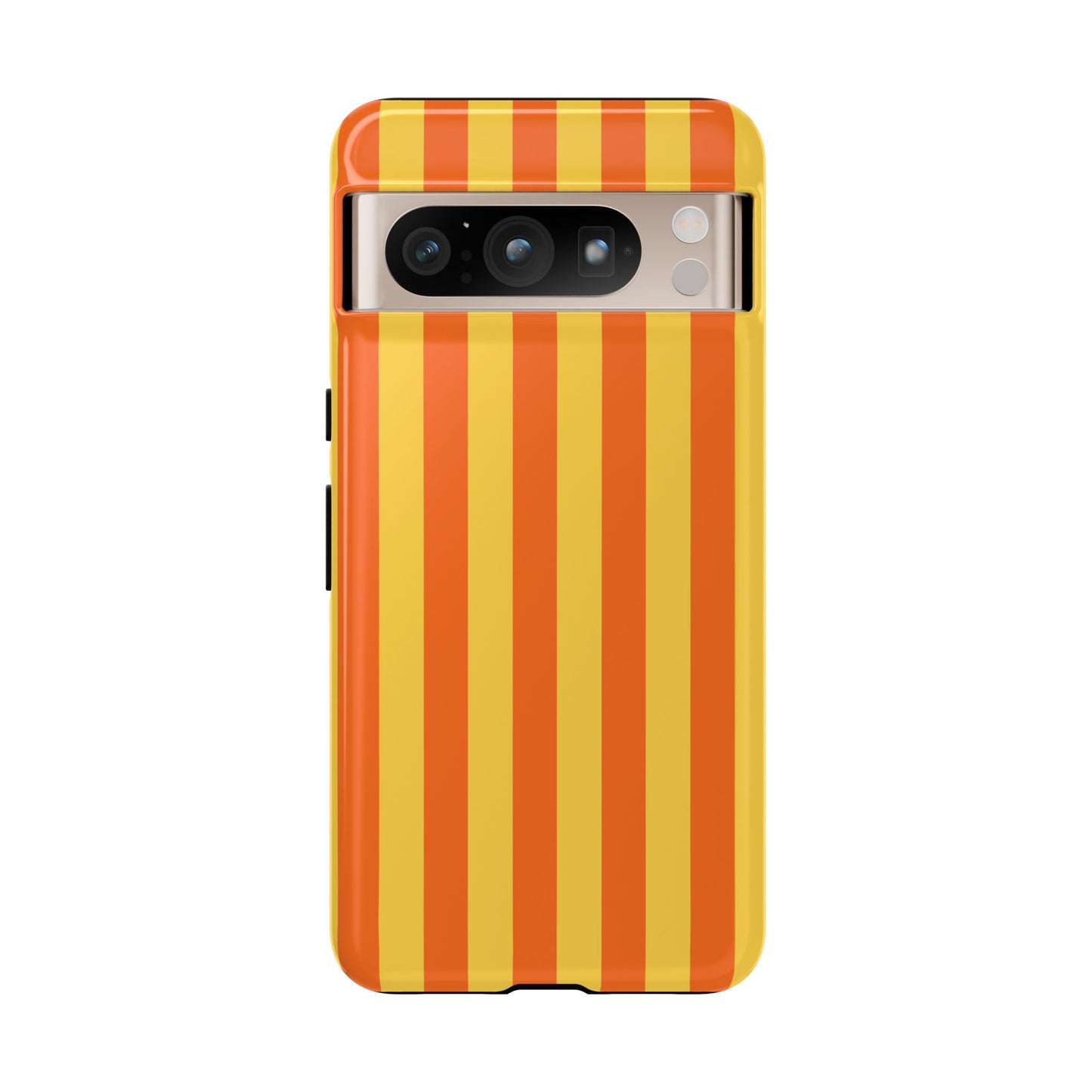 Google Pixel 8 Pro / Glossy Phone Case - Trendy Orange & Yellow Stripe Pattern Phone Case