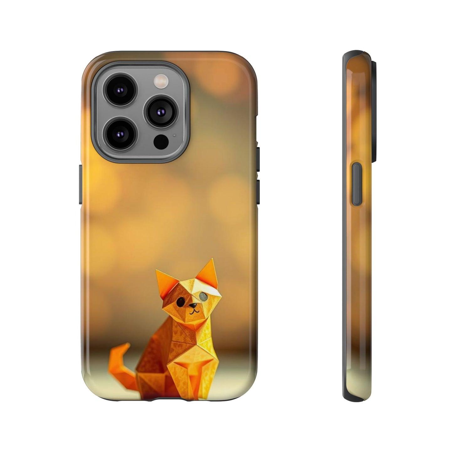 iPhone 14 Pro / Glossy Phone Case - Origami Cat Design Phone Case