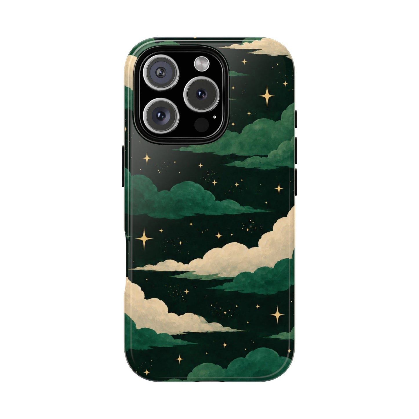 Illustrated Emerald Green Clouds & Stars Phone Case