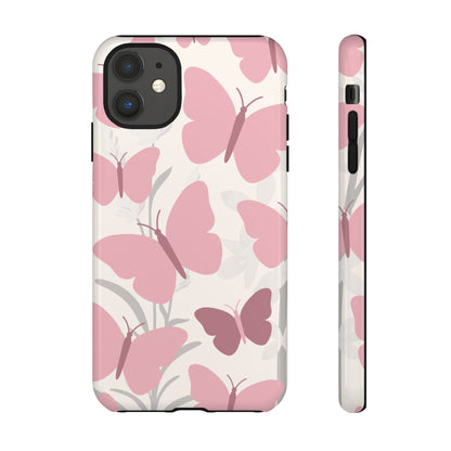 iPhone 11 / Glossy Phone Case - Minimalist Cream & Pink Butterfly Pattern Phone Case