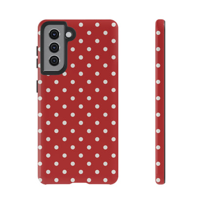 Samsung Galaxy S21 / Glossy Phone Case - Red with White Dot Pattern Phone Case