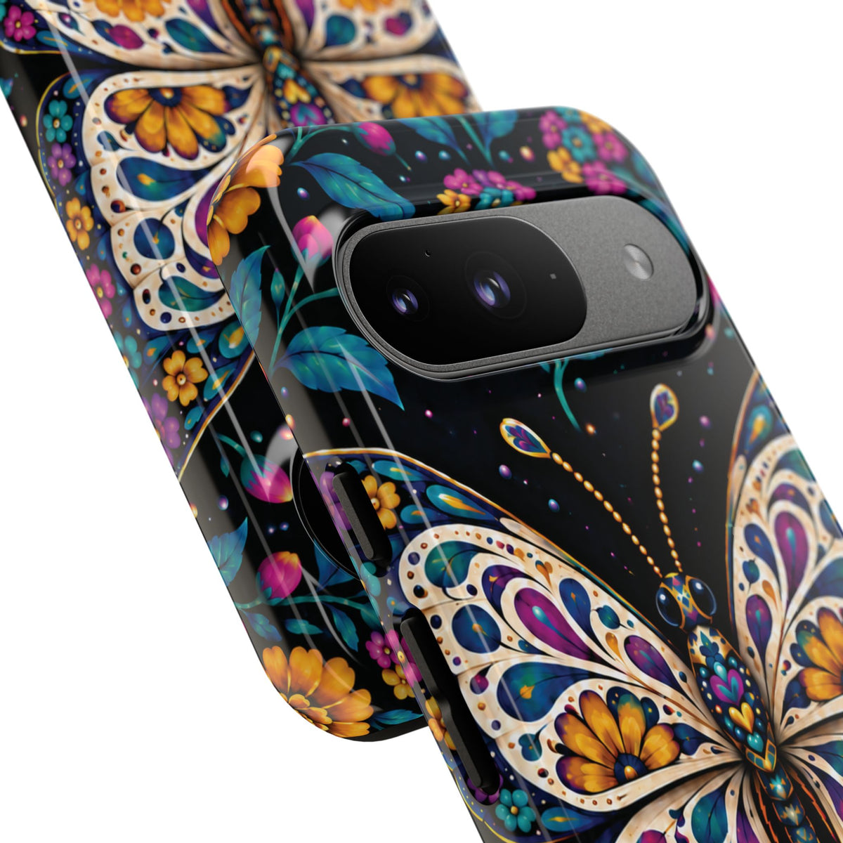 Vibrant Purple and Teal Calavera Butterfly Phone Case - Multicolor Phone Case