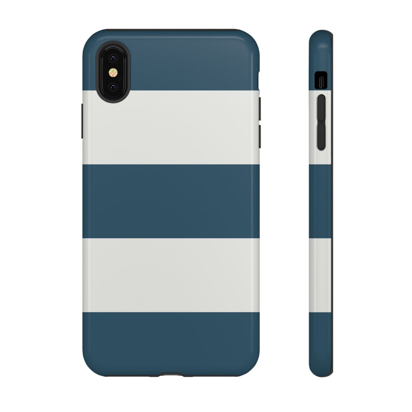 iPhone XS MAX / Glossy Phone Case - Blue & White Horizontal Stripe Pattern Phone Case