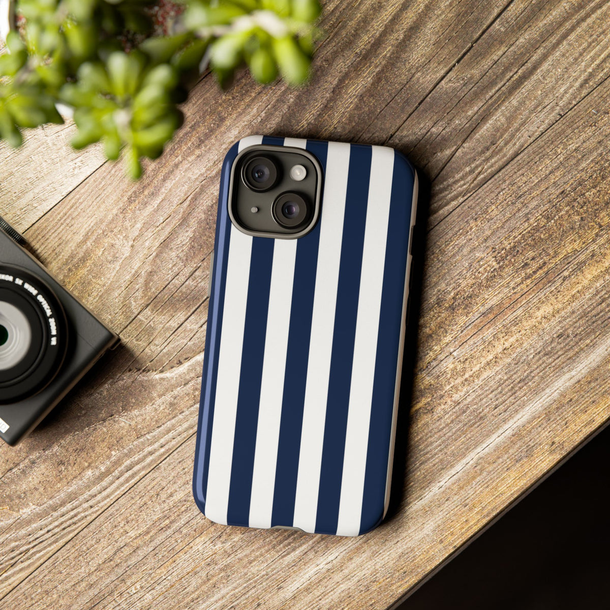 Simple Dark Blue & White Stripe Pattern Phone Case - White Phone Case