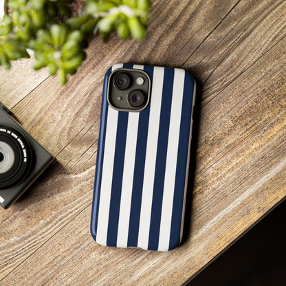 Simple Dark Blue & White Stripe Pattern Phone Case - White Phone Case