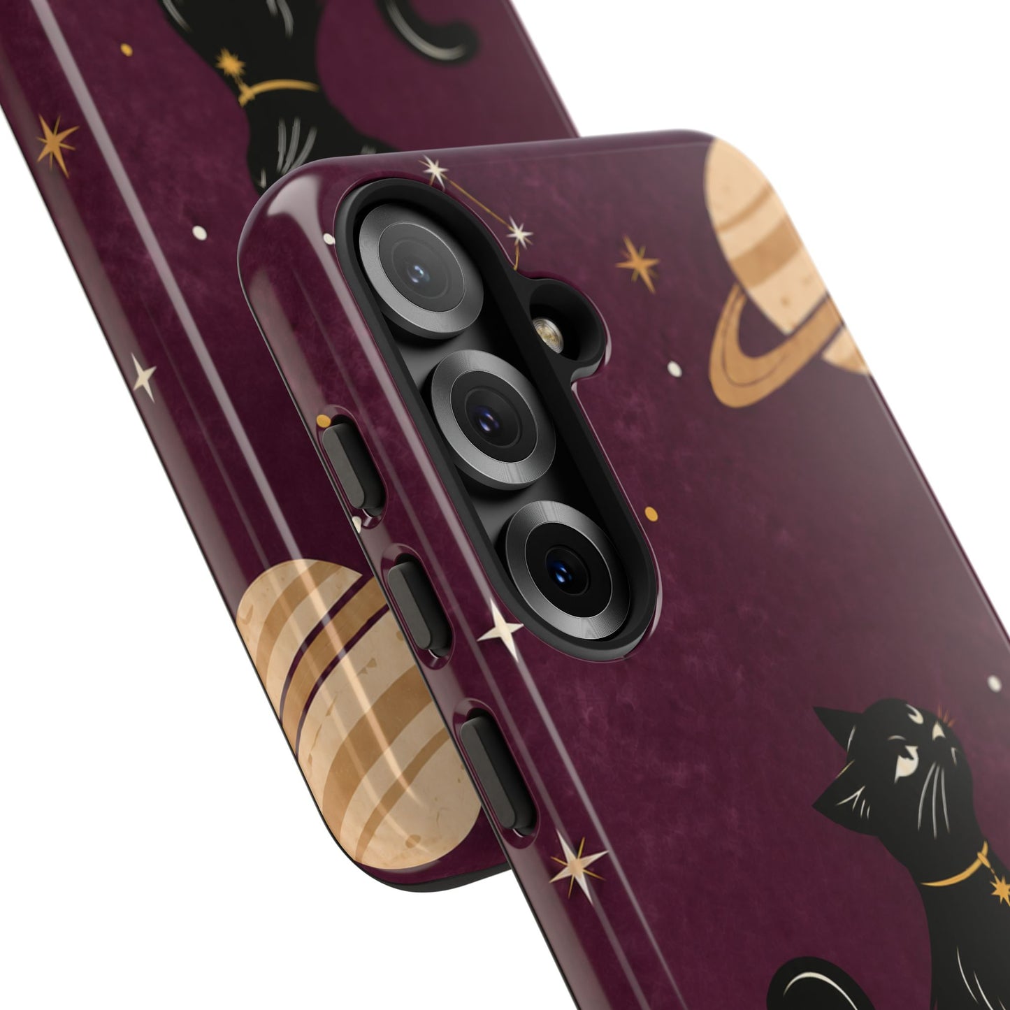 Whimsical Plum Celestial Black Cat Phone Case