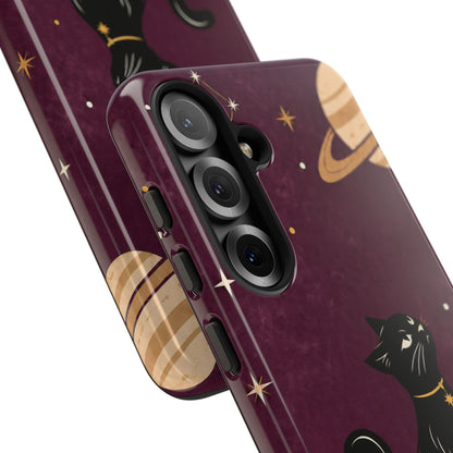 Whimsical Plum Celestial Black Cat Phone Case