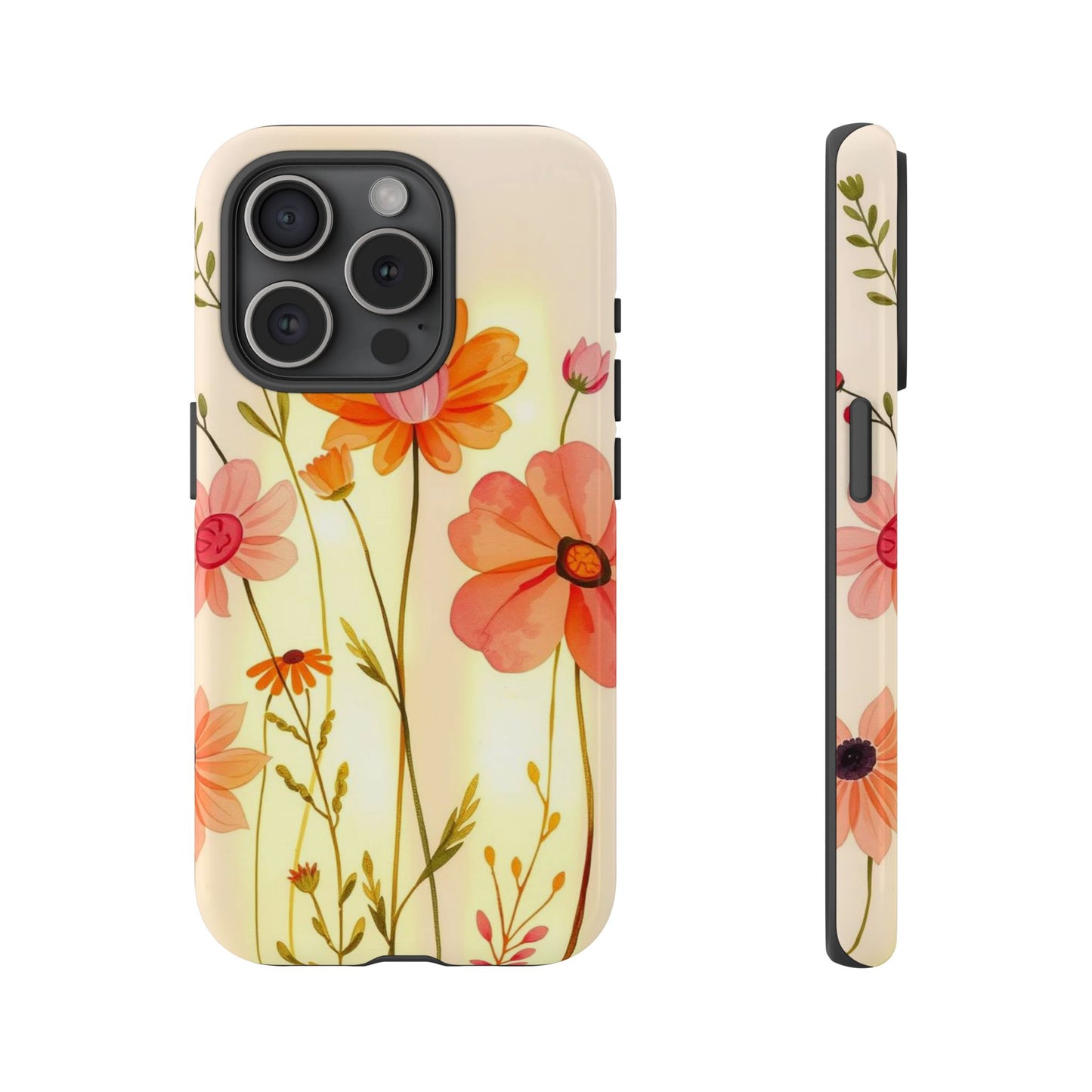 iPhone 15 Pro / Glossy Phone Case - Watercolour Bunch of Wildflowers Design Phone Case
