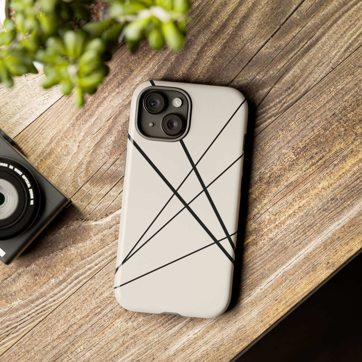 Abstract White with Black Lines Phone Case - White Phone Case