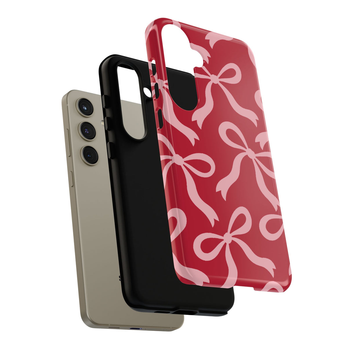 Bold Raspberry Red and Blush Pink Bow Pattern Phone Case - Red Phone Case