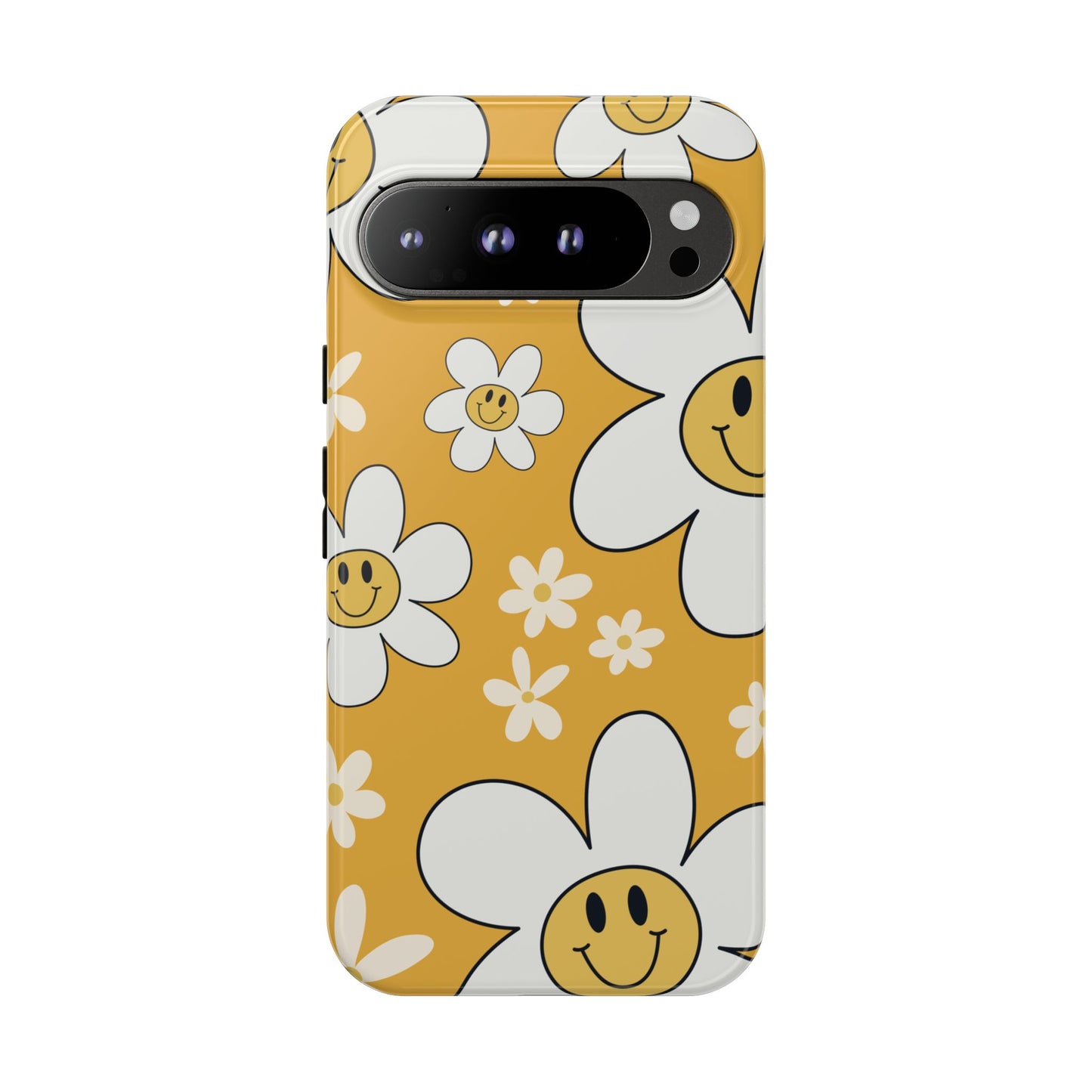 Fun Retro Daisy Pattern with Yellow Background Phone Case - Yellow Phone Case - Google Pixel 9 Pro XL / Glossy