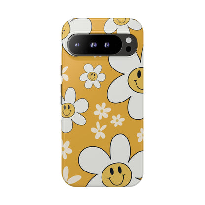 Fun Retro Daisy Pattern with Yellow Background Phone Case - Yellow Phone Case - Google Pixel 9 Pro XL / Glossy