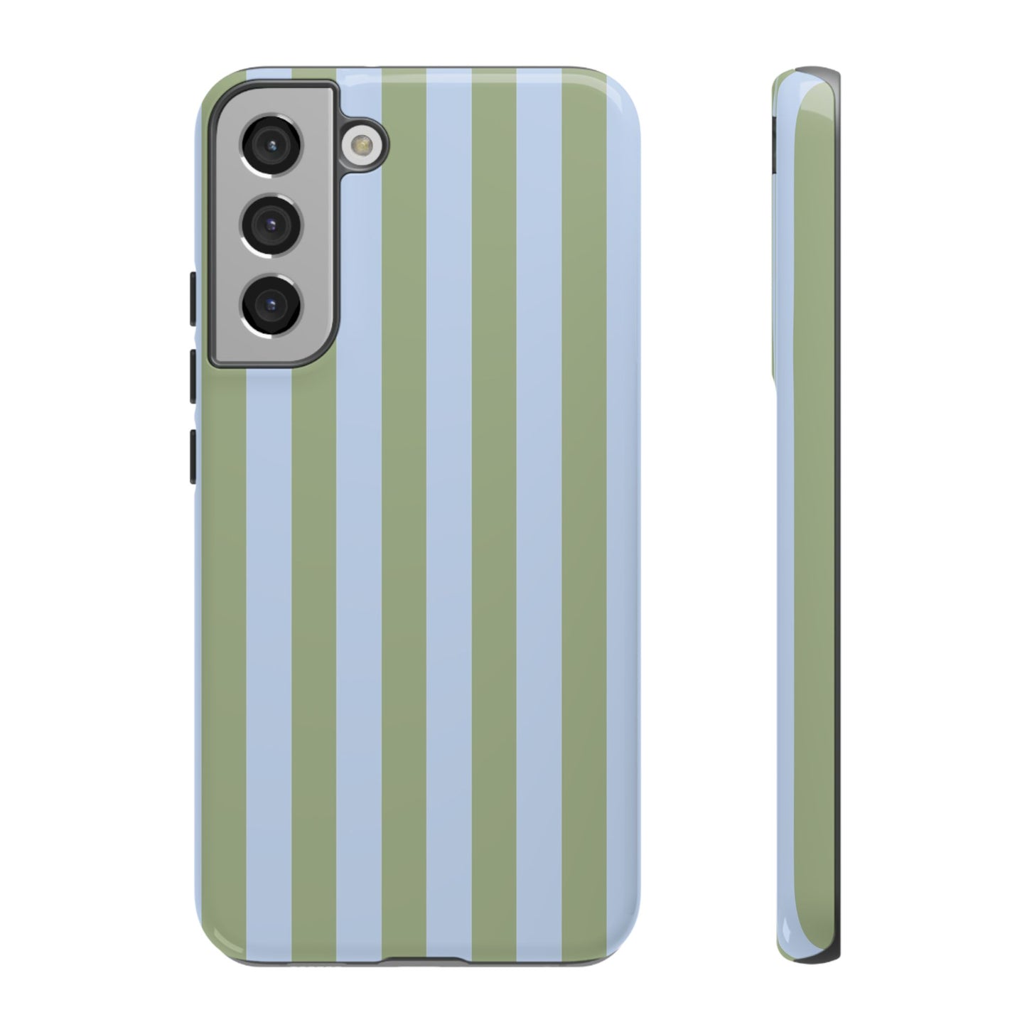 Samsung Galaxy S22 Plus / Glossy Phone Case - Trendy Ice Blue & Green Stripe Pattern Phone Case