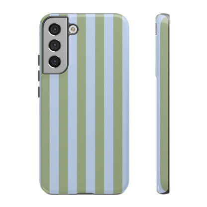 Samsung Galaxy S22 Plus / Glossy Phone Case - Trendy Ice Blue & Green Stripe Pattern Phone Case
