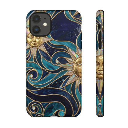 Elegant Teal & Gold Celestial Suns Phone Case