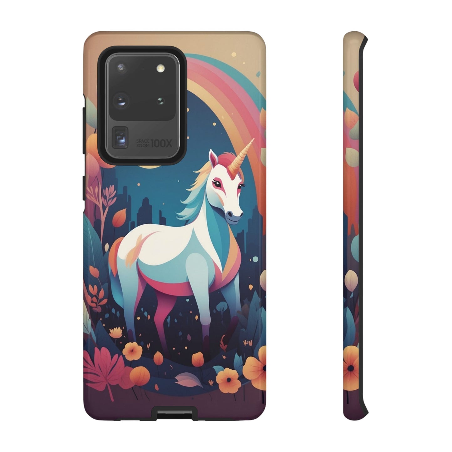 Samsung Galaxy S20 Ultra / Glossy Phone Case - Stylised Unicorn & Rainbow Design Phone Case