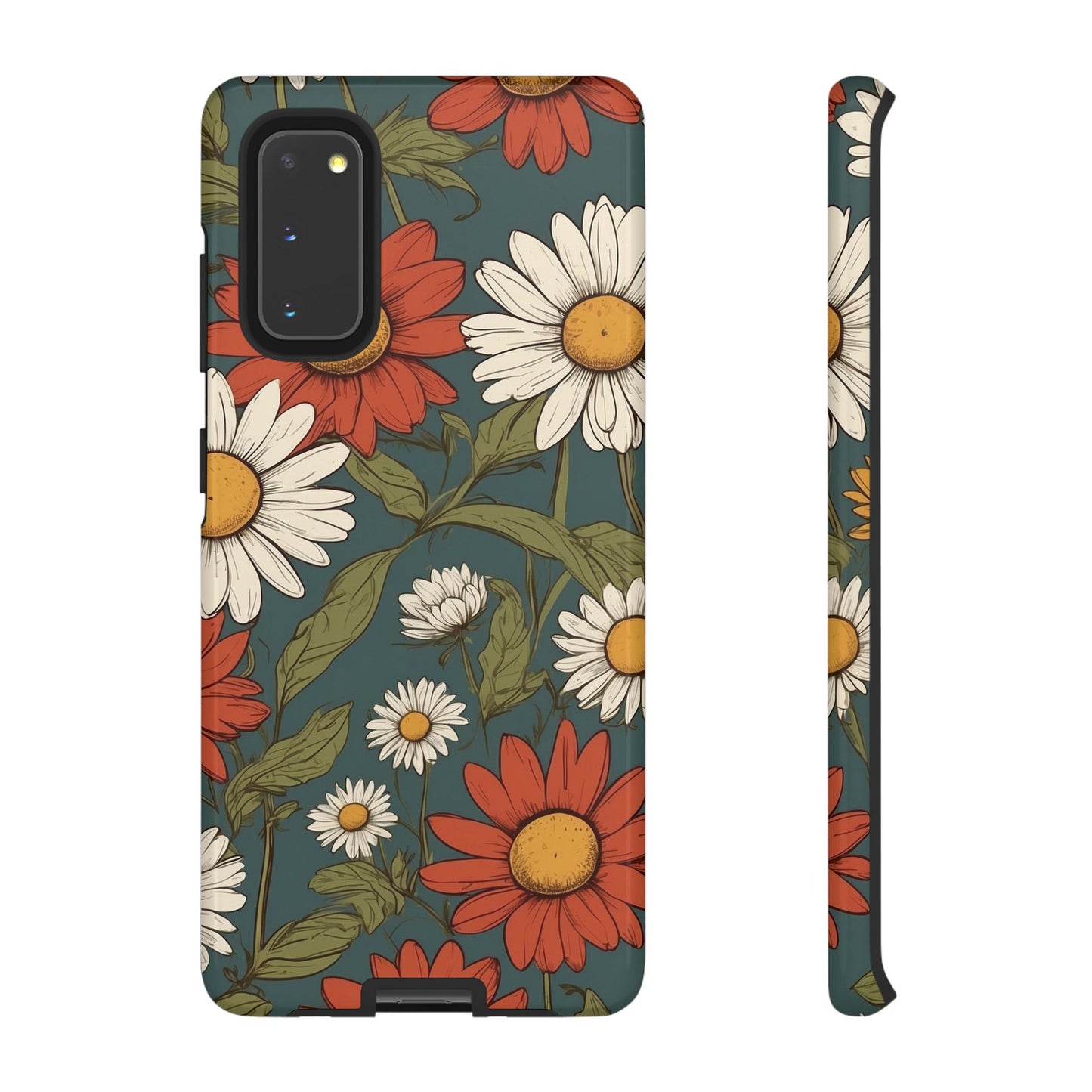 Samsung Galaxy S20 / Glossy Phone Case - Boho Chic Daisies Floral Pattern ’White & Red’ Phone Case