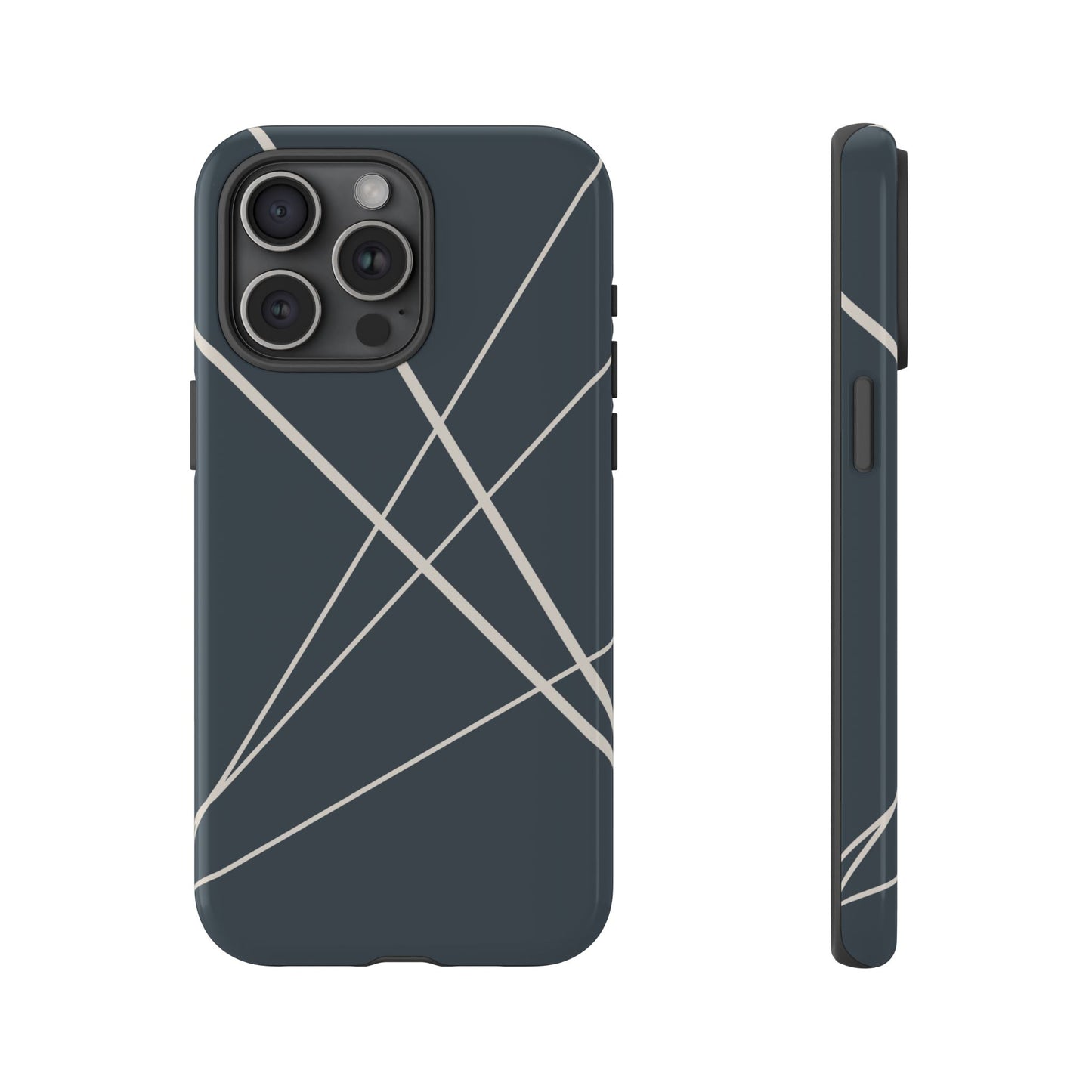 iPhone 15 Pro Max / Glossy Phone Case - Abstract Blue with Beige Lines Phone Case