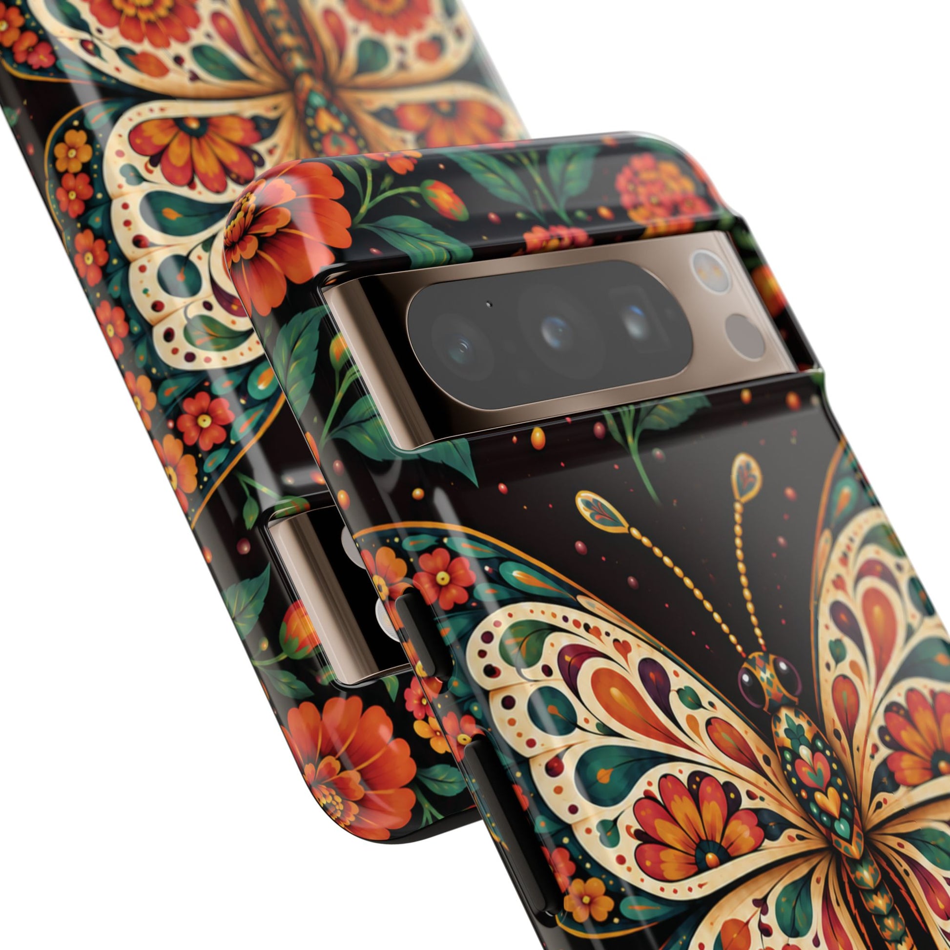 Vibrant Terracotta and Teal Calavera Butterfly Phone Case - Multicolor Phone Case