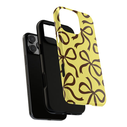 Bold Butter Yellow and Chocolate Brown Bow Pattern Phone Case