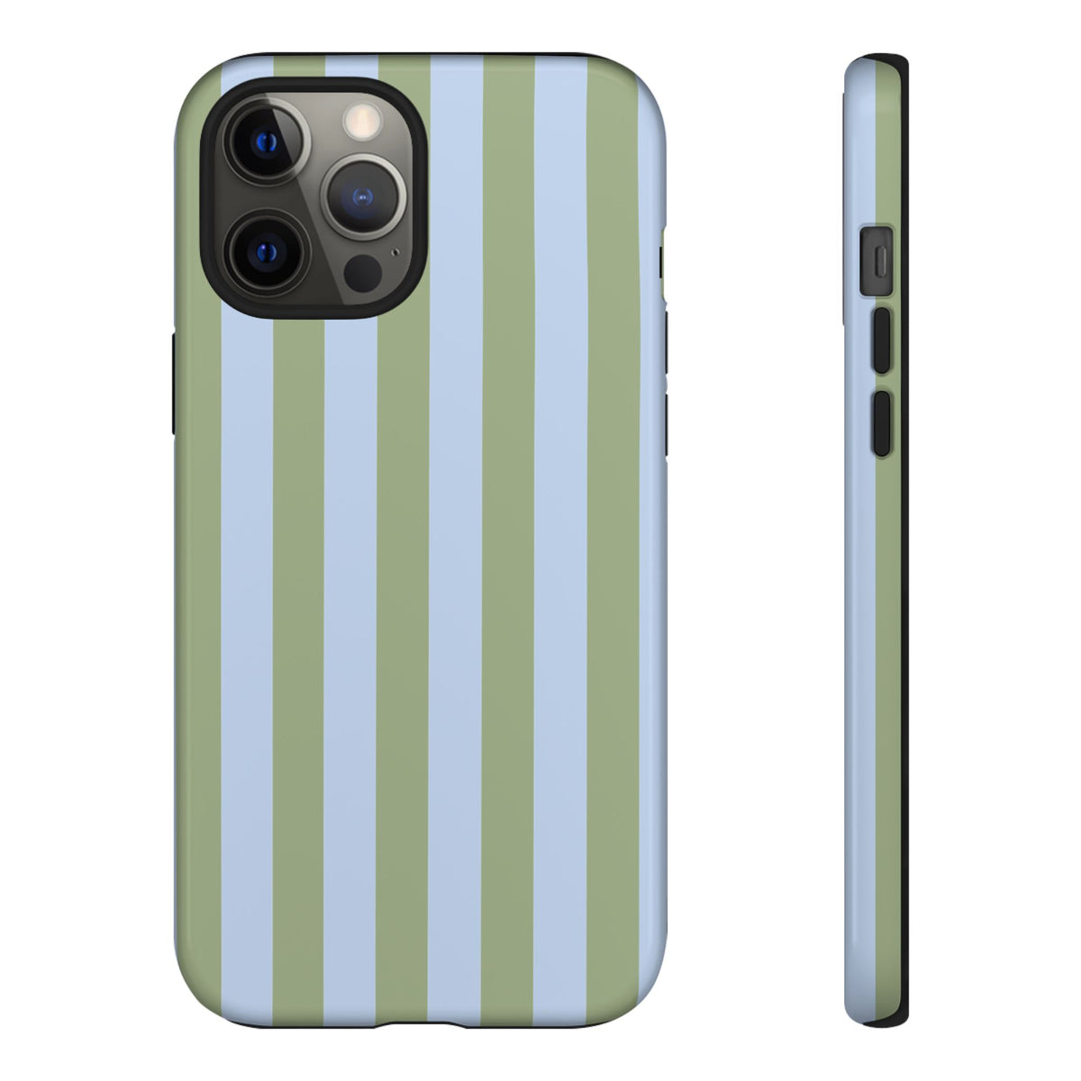 Trendy Ice Blue & Green Stripe Pattern Phone Case - Blue Phone Case - iPhone 12 Pro Max / Glossy