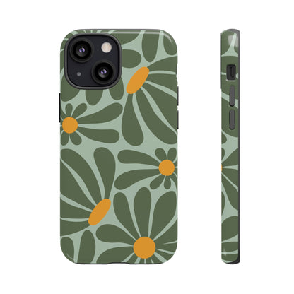 Retro Green Daisy Pattern Phone Case - Green Phone Case - iPhone 13 Mini / Glossy