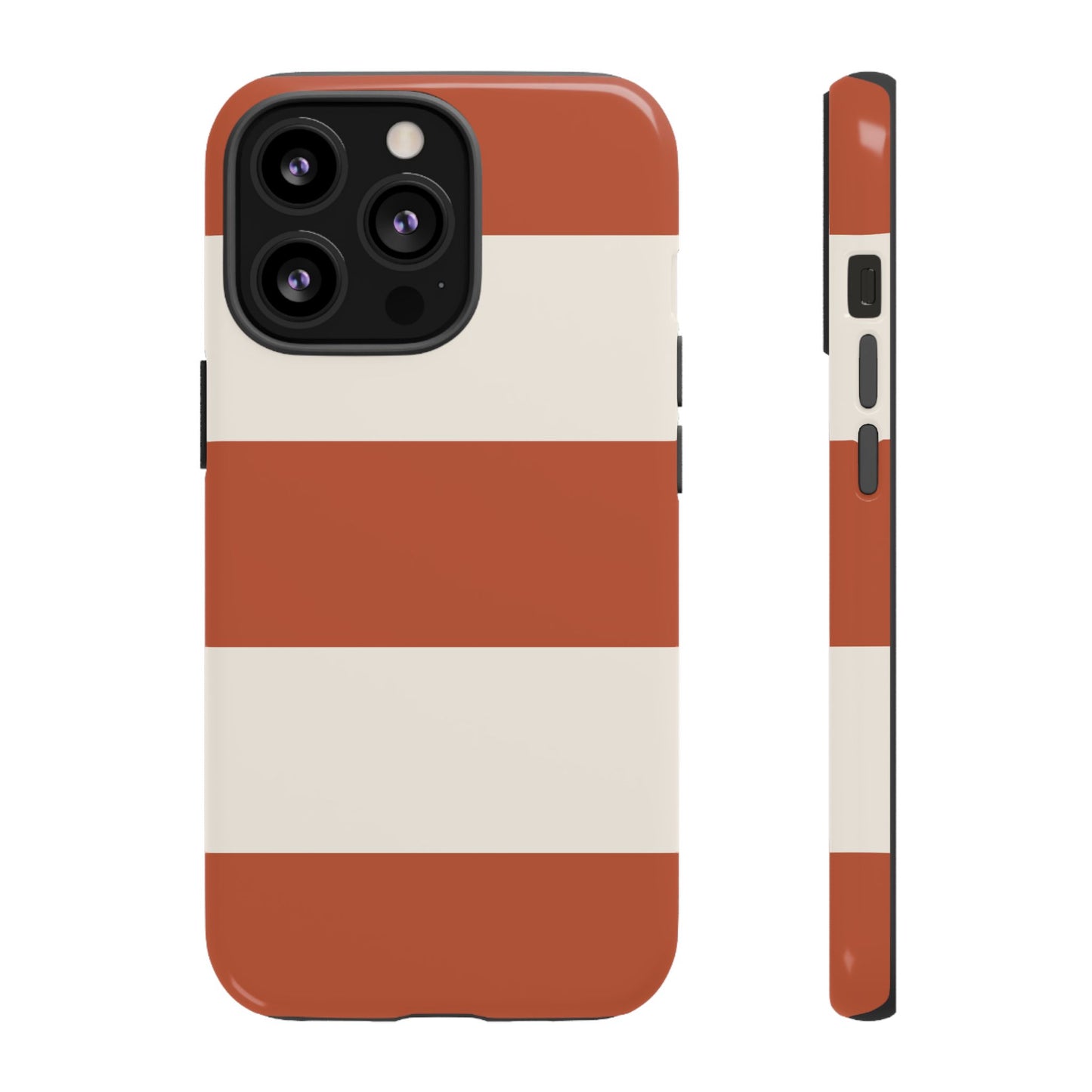 iPhone 13 Pro / Glossy Phone Case - Terracotta Horizontal Stripe Pattern Phone Case