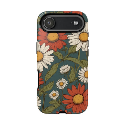 iPhone 17 Air / Glossy Phone Case - Boho Chic Daisies Floral Pattern ’White & Red’ Phone Case
