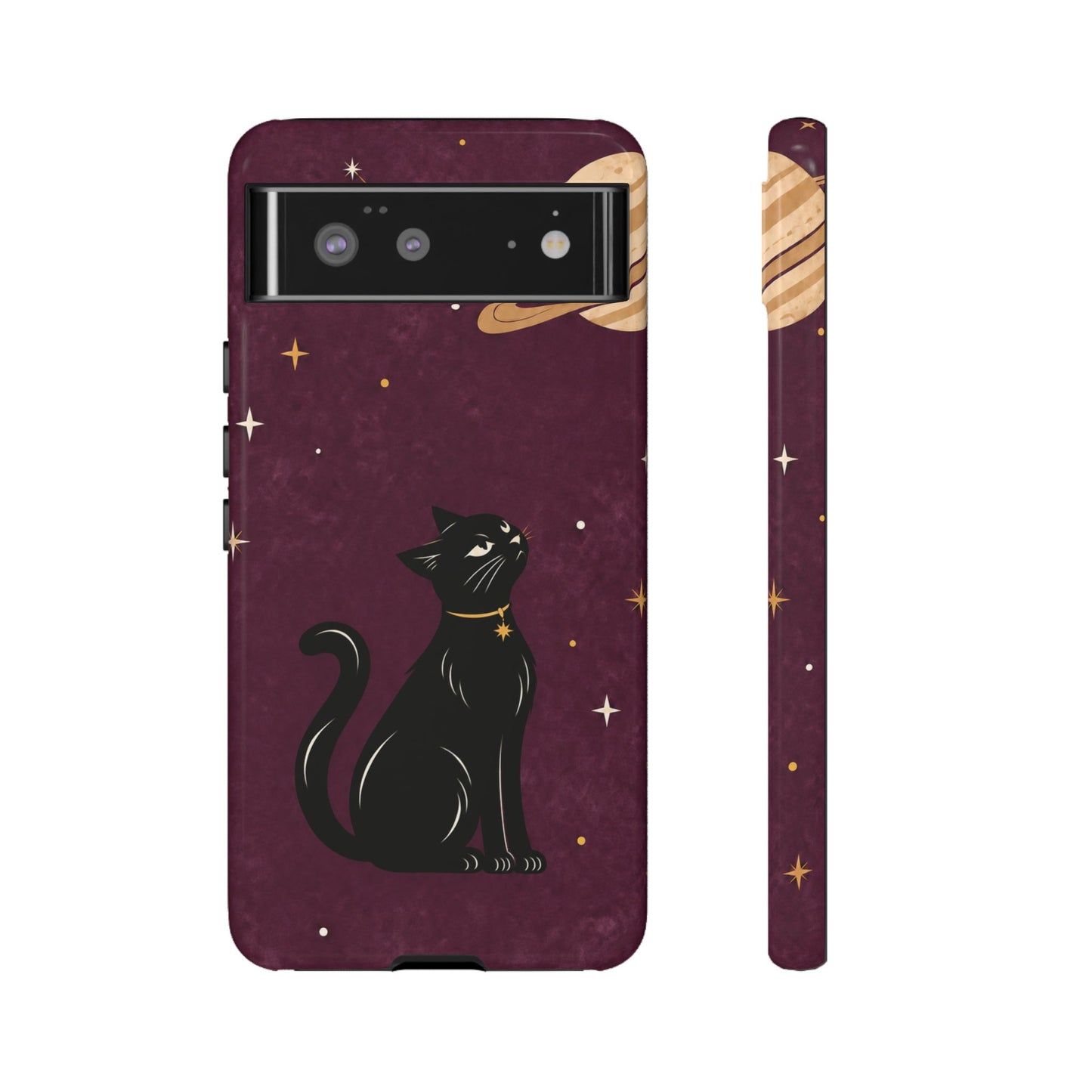 Whimsical Plum Celestial Black Cat Phone Case