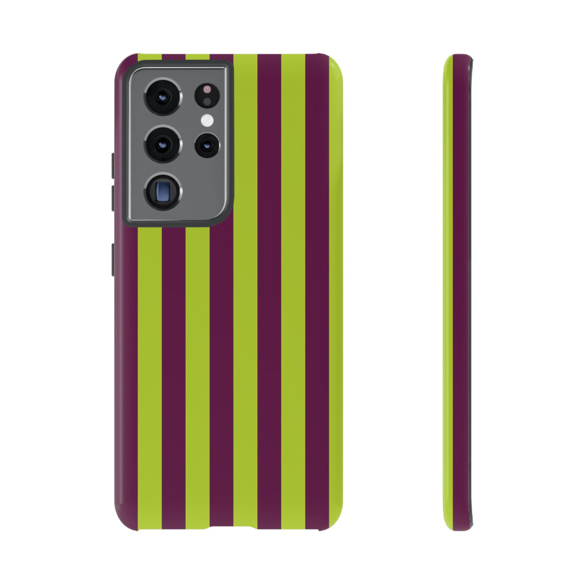 Trendy Neon Lime Green & Plum Stripe Pattern Phone Case - Green Phone Case - Samsung Galaxy S21 Ultra / Glossy