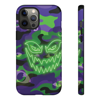 iPhone 12 Pro Max / Glossy Phone Case - Green & Purple Neon Face Camo Phone Case
